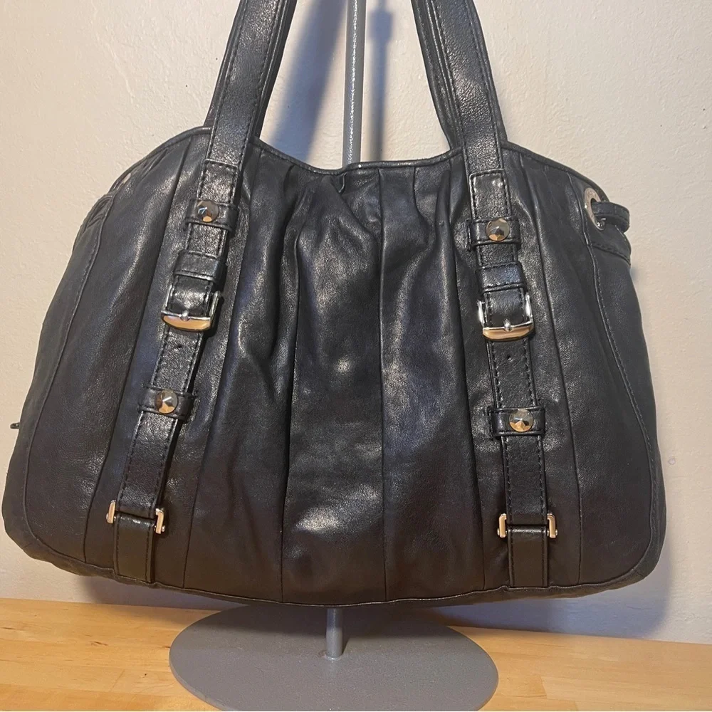 Vintage Michele 2009 Black Leather Hobo Bag Slouchy Y2K Shoulder Bag